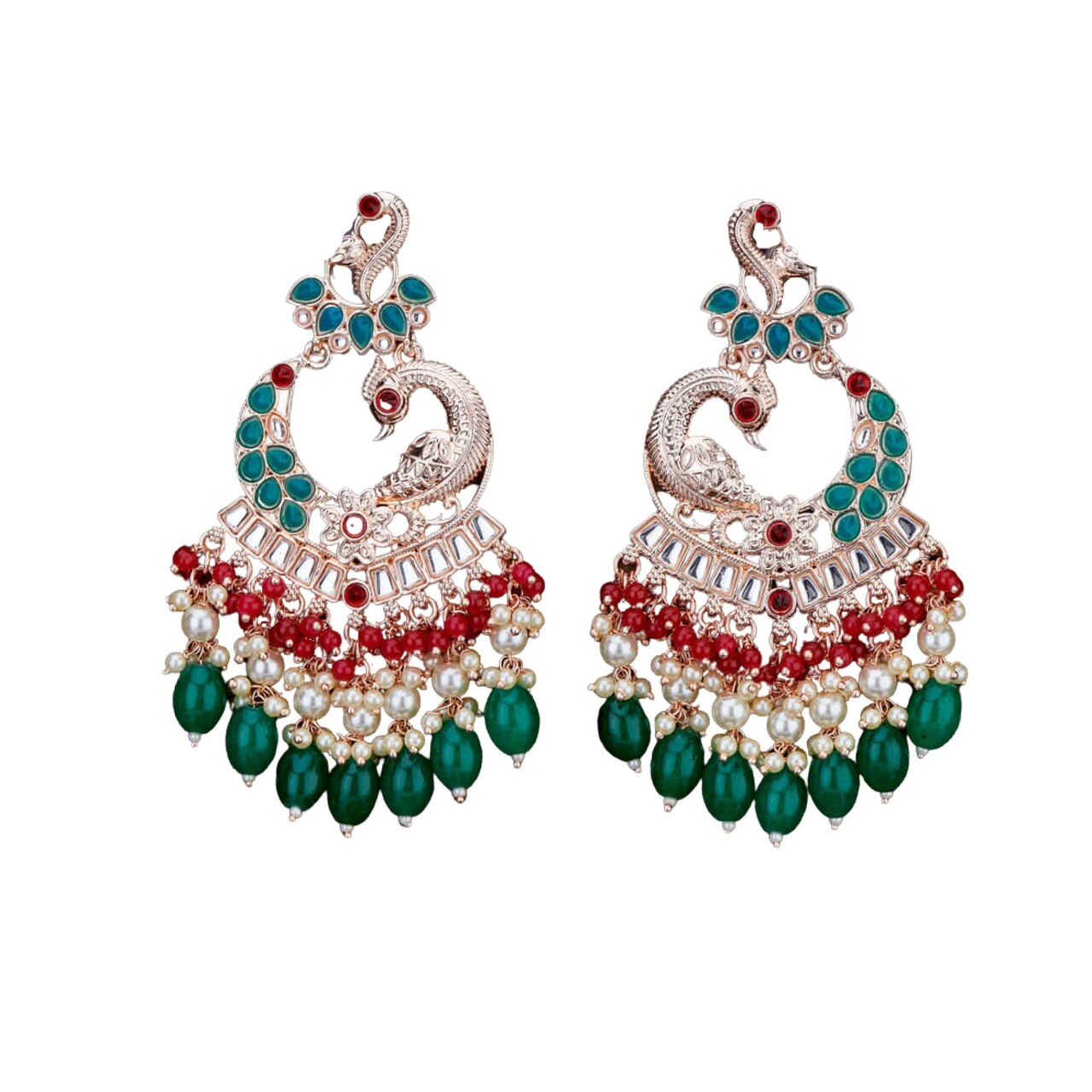 Oversized / Big Indian Jhumka Earrings for Women - Indian Peacock Earrings Ethnic Chandbali Jhumki Kundan & Faux Pearl Beaded Bollywood Style Dangle Earring